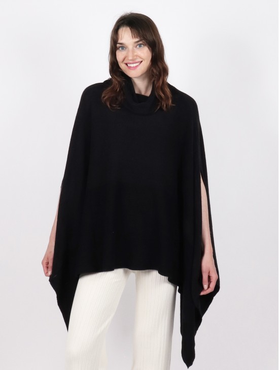 Super Soft Turtle Neck Side Slit Two-Tone Poncho